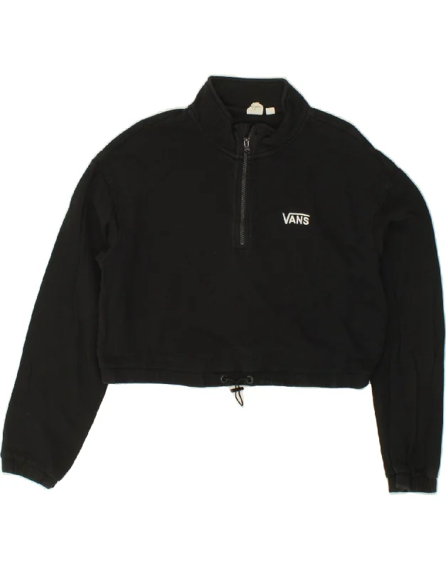 VANS Womens Crop Sweatshirt Jumper UK 14 Medium Black Cotton Hoodie with High-Low Hem Asymmetrical Trendy VANS Womens Crop Sweatshirt Jumper UK 14 Medium Black Cotton Hoodie with High-Low Hem Asymmetrical Trendy