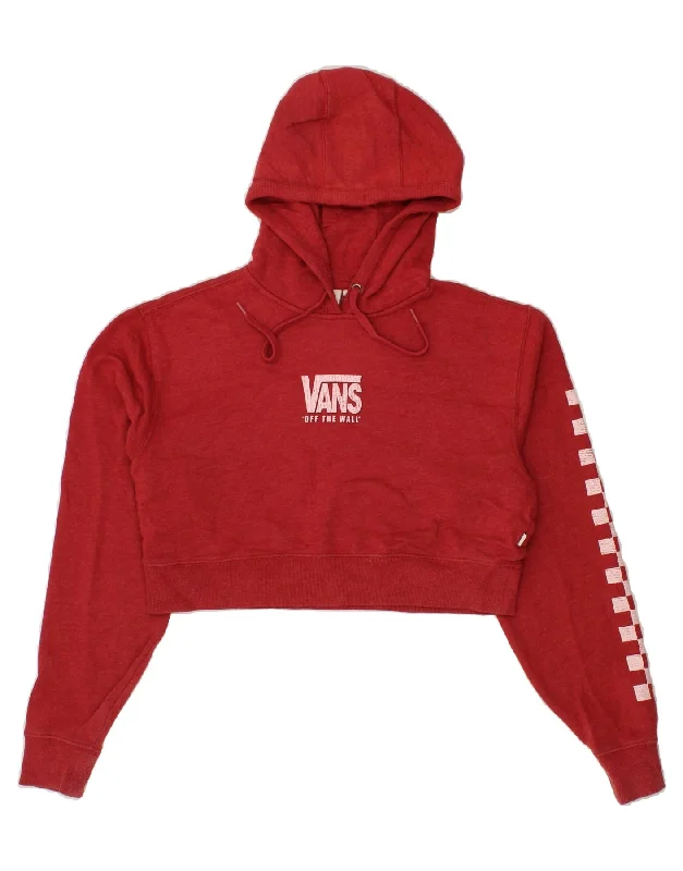 VANS Womens Oversized Graphic Crop Hoodie Jumper UK 10 Small Red Cotton Hoodie with Drawstring Waist Adjustable Fitted