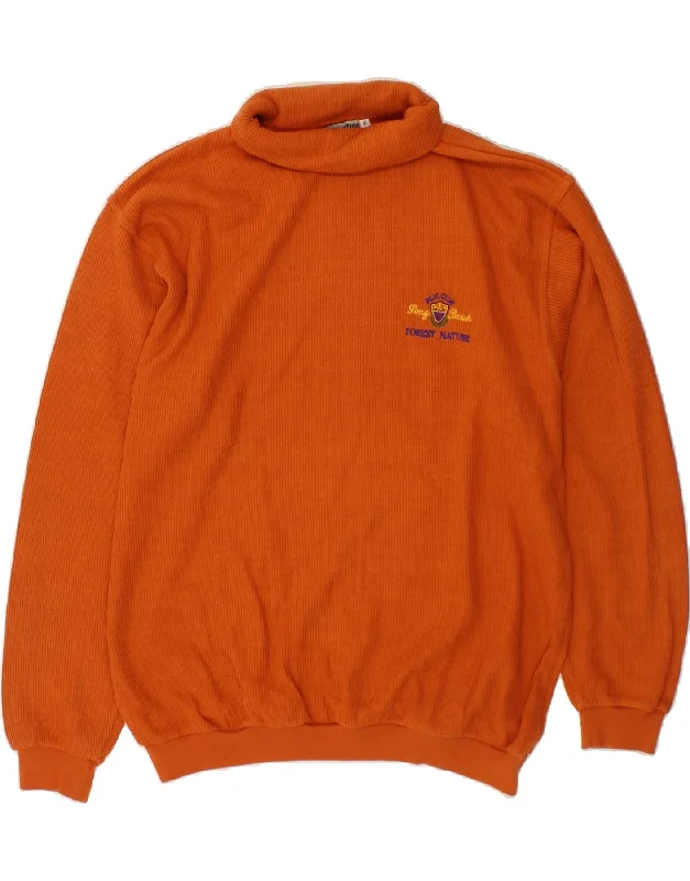 VINTAGE Mens Roll Neck Sweatshirt Jumper Medium Orange Hoodie with Crew Neck Simple Timeless VINTAGE Mens Roll Neck Sweatshirt Jumper Medium Orange Hoodie with Crew Neck Simple Timeless