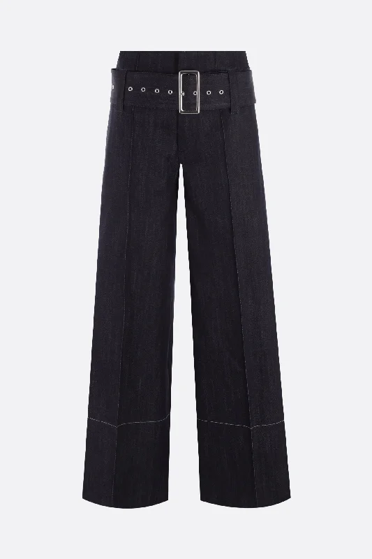 wide-leg stretch denim jeans Comfortable Full-Length Denim Jeans