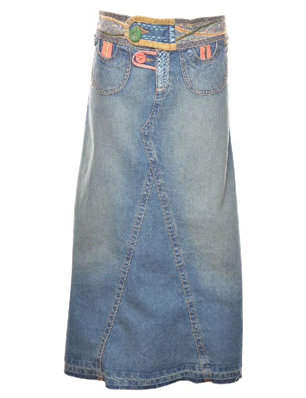 A-Line Denim Skirt - M lace skirt intricate