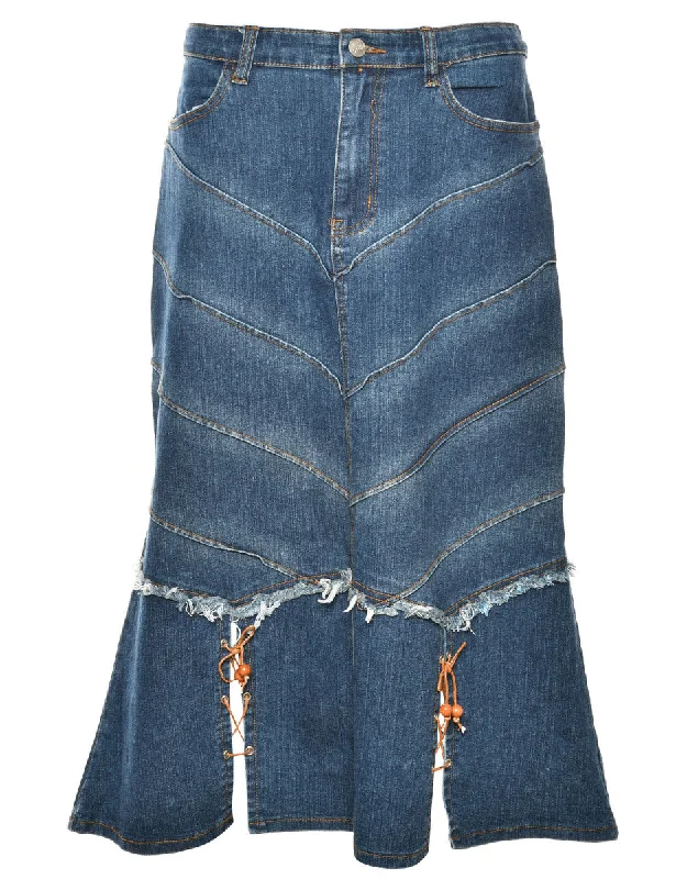 A-Line Corset Detail 1990s Denim Skirt - M velvet skirt plush