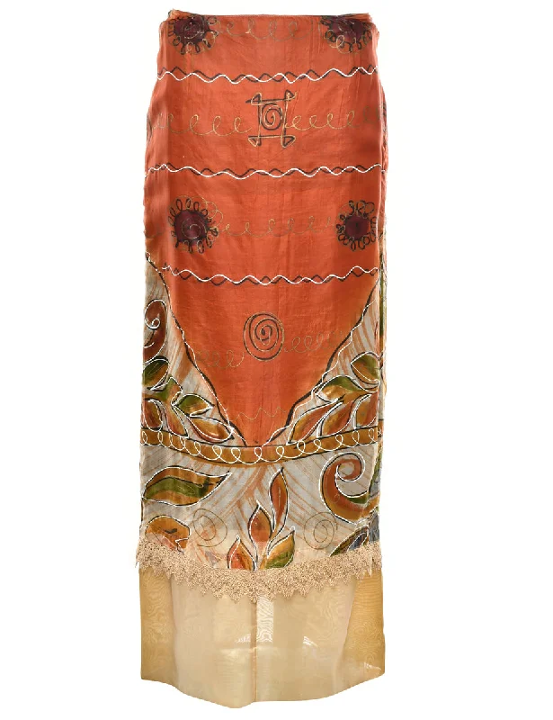 Abstract Pattern Full Skirt - M silk skirt elegant