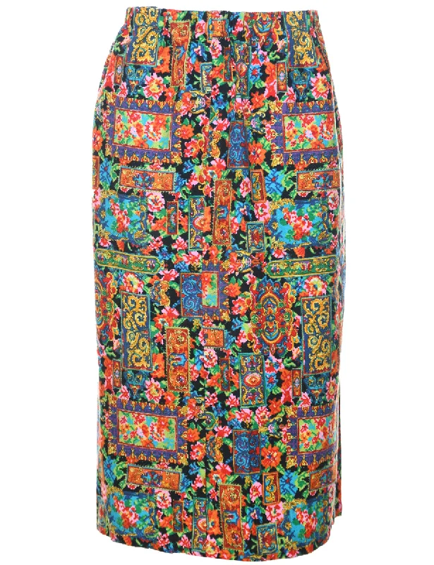 Abstract Print Maxi Skirt - L corduroy skirt textured