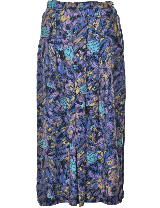 Abstract Print Maxi Skirt - M linen skirt natural