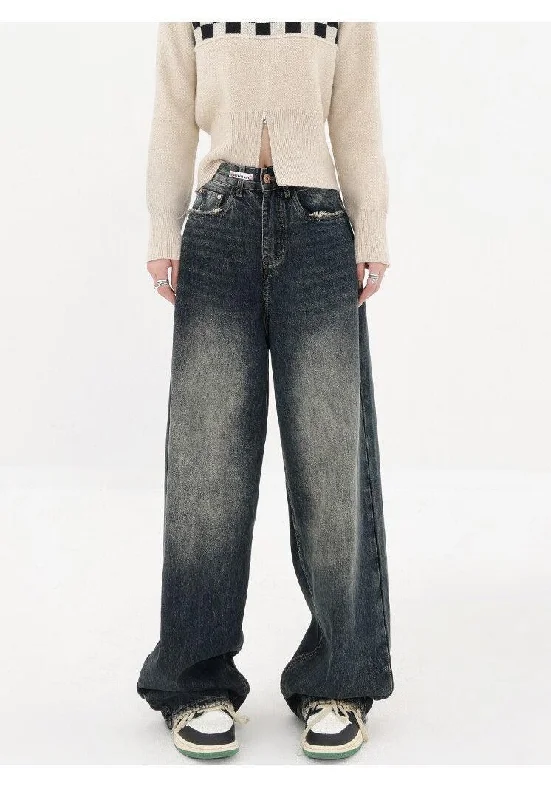 Acubi Wide Leg Dark Jeans Casual High-Waisted Bootcut Jeans