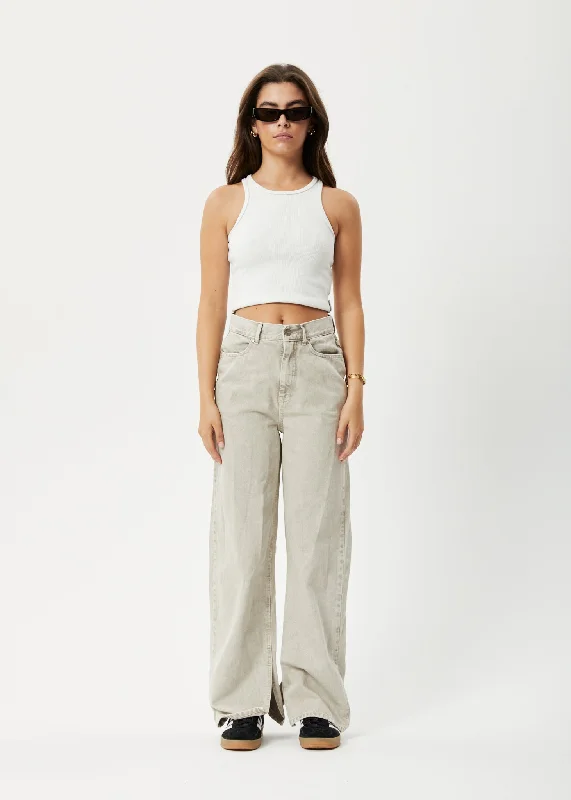 AFENDS Womens Bella - Denim Baggy Jeans - Faded Cement Cozy Relaxed Fit Jeans