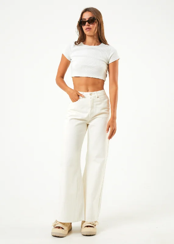 AFENDS Womens Gigi - Denim Flared Jeans - Off White Fashionable Straight Fit Denim
