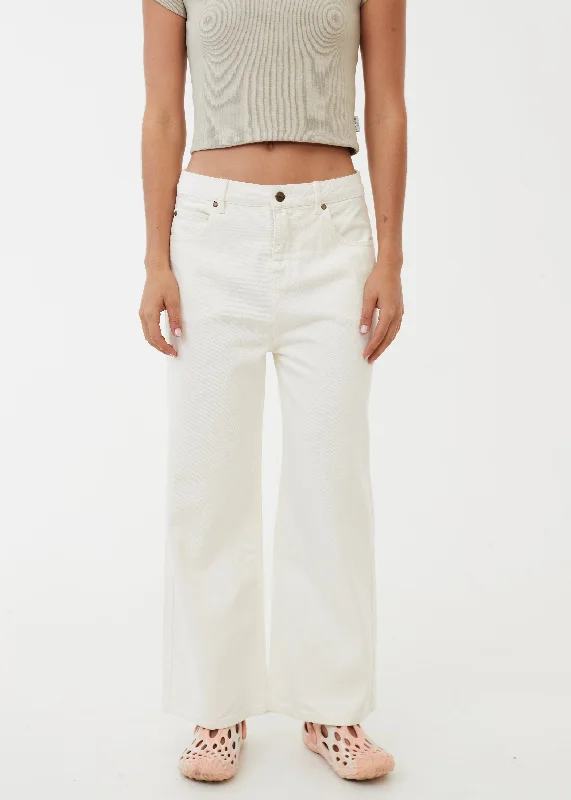 AFENDS Womens Kendall - Denim Relaxed Fit Jeans - Off White Stylish Relaxed Fit Skinny Jeans