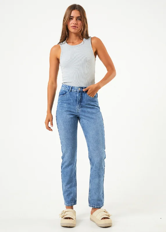 AFENDS Womens Kylie - Denim Slim Fit Jeans - Worn Blue Stylish High-Waist Skinny Denim AFENDS Womens Kylie - Denim Slim Fit Jeans - Worn Blue Stylish High-Waist Skinny Denim