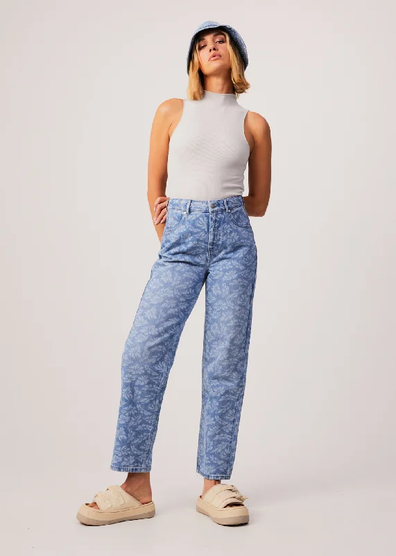 AFENDS Womens Shelby Long - Denim Floral Wide Leg Jeans - Floral Blue Fashionable Slouchy Fit Jeans AFENDS Womens Shelby Long - Denim Floral Wide Leg Jeans - Floral Blue Fashionable Slouchy Fit Jeans