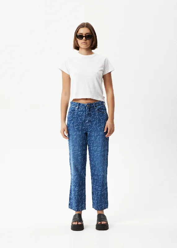 AFENDS Womens Tagged Shelby - Denim Wide Leg Jeans - Graffiti Blue Stylish Shredded Denim Jeans AFENDS Womens Tagged Shelby - Denim Wide Leg Jeans - Graffiti Blue Stylish Shredded Denim Jeans