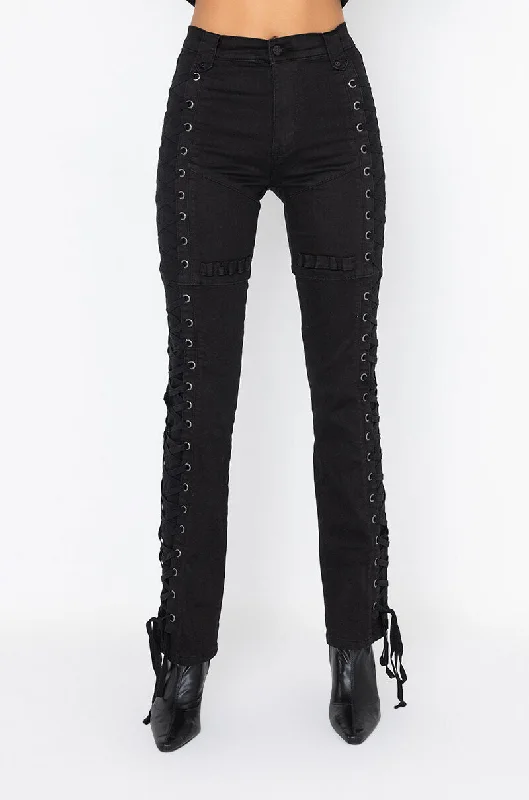 ALL AROUND ME LACE UP STRAIGHT JEANS Trendy Acid Wash Skinny Jeans
