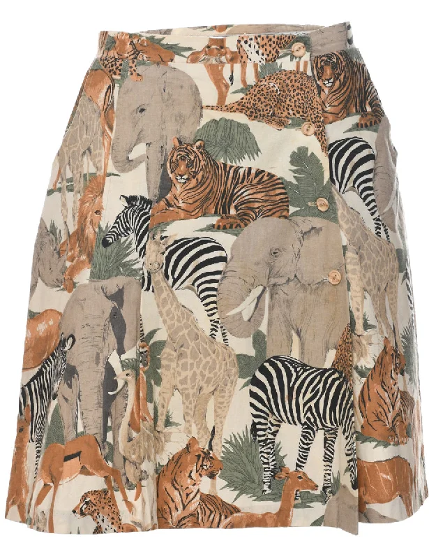 Animal Print A-line Skirt - L high slit skirt