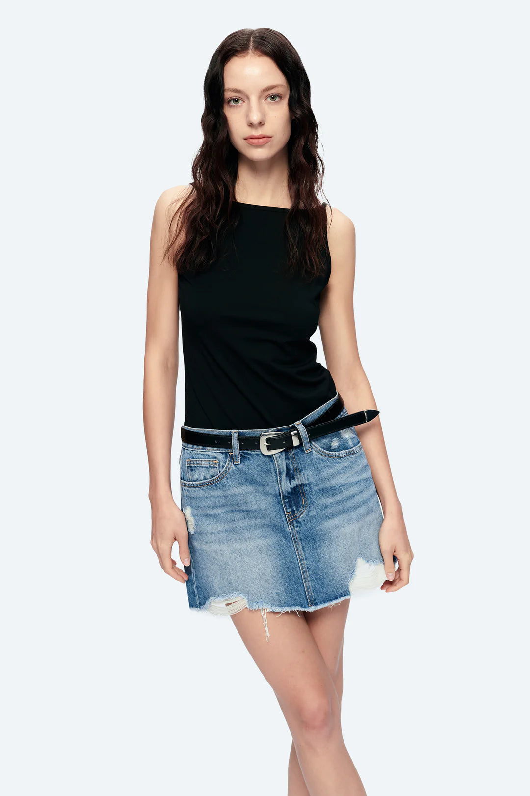 Anna Distressed Mini Skirt chiffon skirt flowing