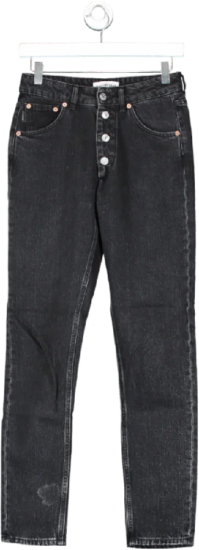 Balenciaga Black High Rise Button Fly Jeans UK 8 Elegant Wide-Leg Jeans