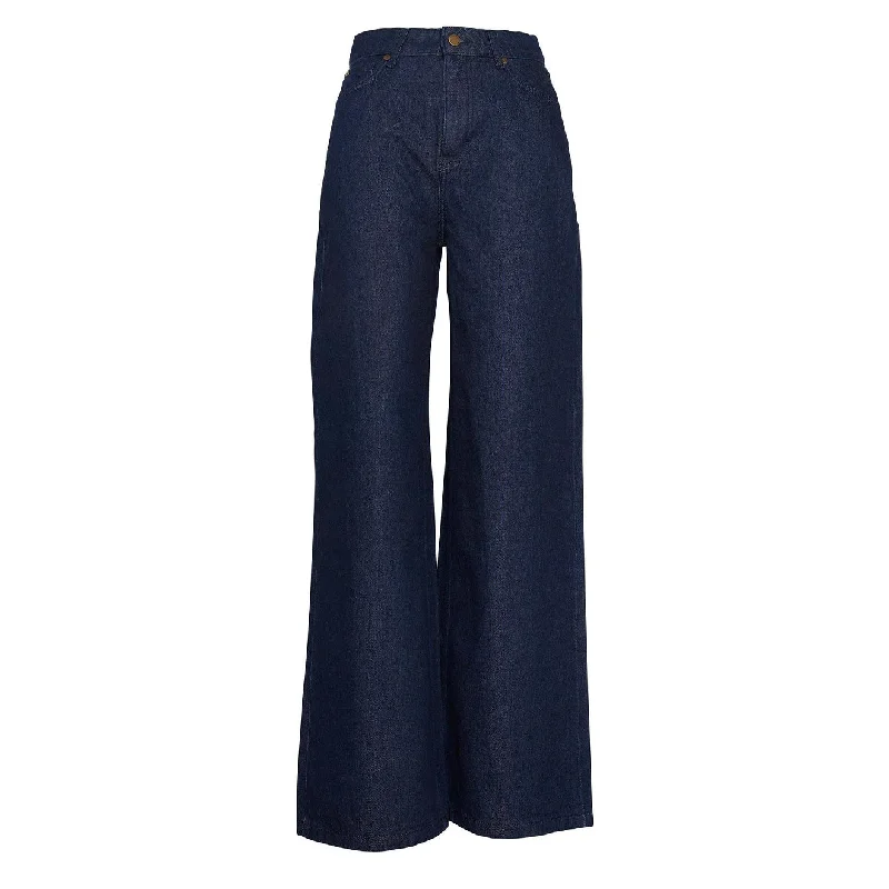 Barbour Womens Maisie Wide Leg Jeans Dark Indigo Wash Fashionable White Denim Jeans
