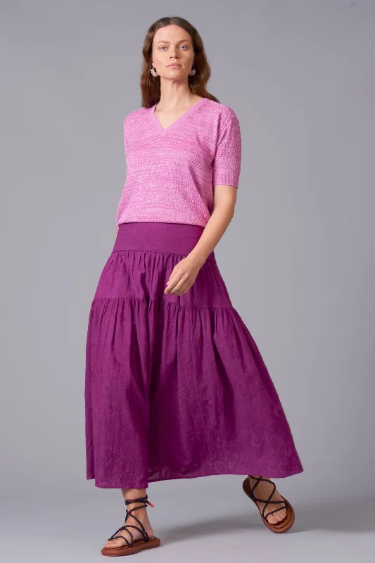 Berry Broidery Tiered Skirt satin skirt smooth