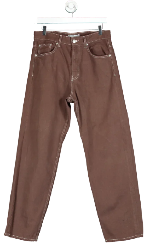 Bershka Brown 90's Wide Denim Jeans UK 10 Stylish Bootcut Denim Jeans