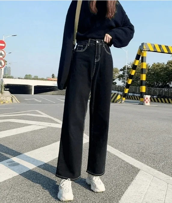 Black Straight Leg Denim Jeans Comfortable Jogger Style Jeans