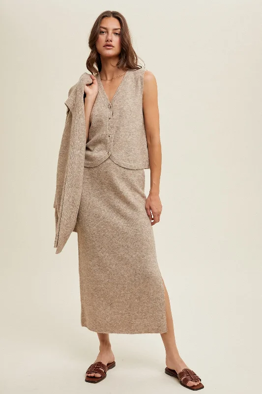 Brushed Melange Midi Skirt asymmetrical skirt cut