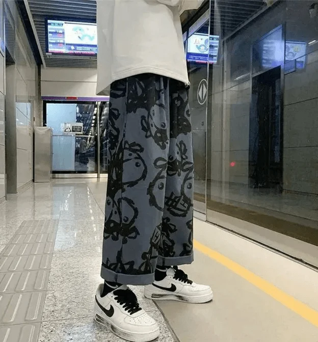 Cartoon Graffiti Style Straight Leg Jeans Cozy Tencel Blend Denim Jeans