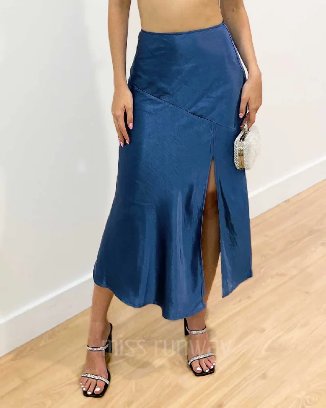 Dahlia Satin Skirt - Navy seamless skirt comfort