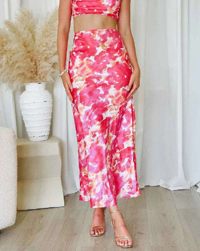 Dahlia Satin Skirt - Pink Print lace skirt delicate