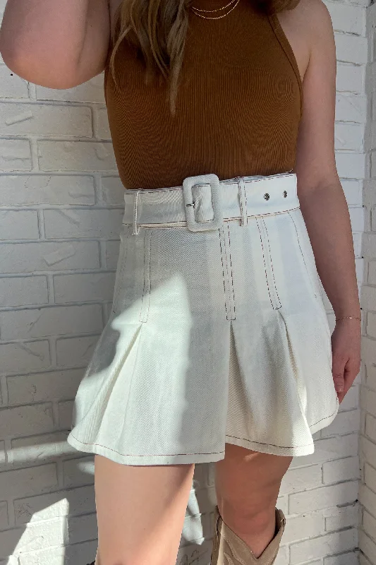 Denim Pleated Mini Skirt silk skirt lustrous