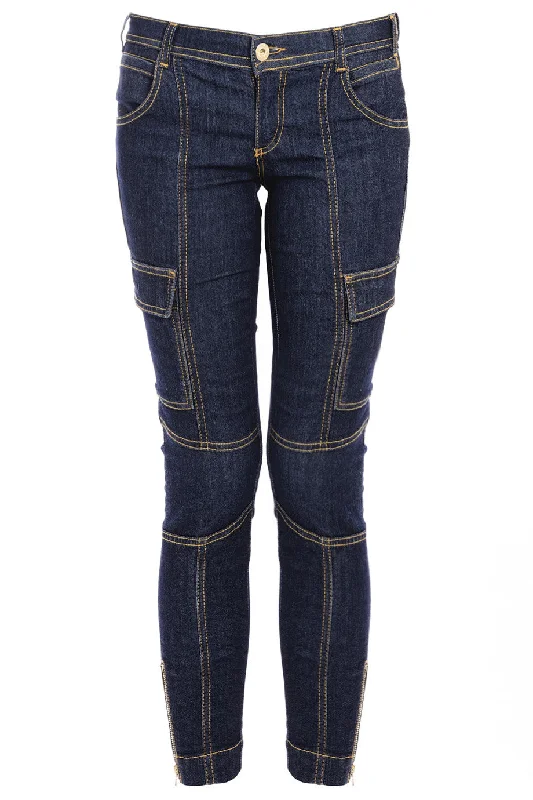 Dolce & Gabbana BLUE DENIM Zipper Jeans Fashionable Raw Hemmed Jeans
