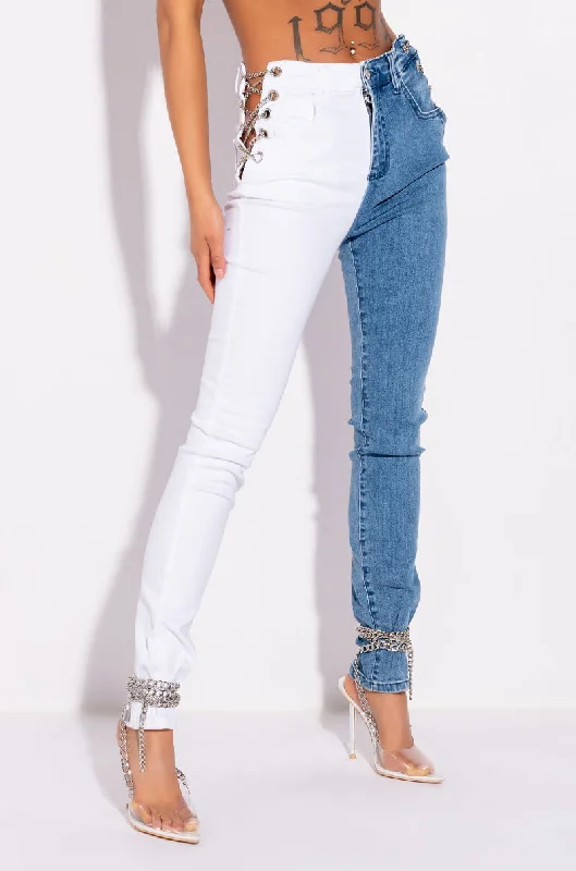 DOUBLE FACE CHAIN SKINNY JEANS Casual Bootcut Ripped Jeans