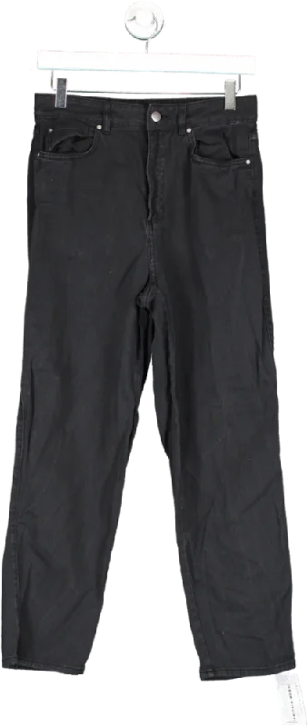 H&M Black Straight Leg Jeans UK 10 Comfortable Mid-Rise Jeans