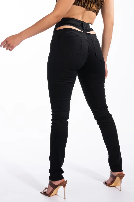 HEIDE BACK CUT OUT SKINNY JEANS Fashionable Raw Hemmed Jeans