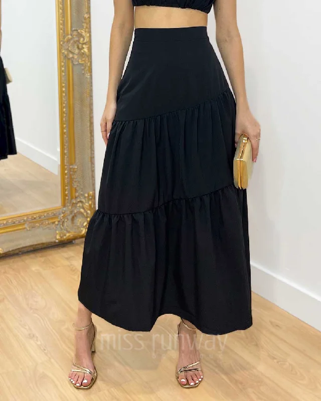 Heloise Maxi Skirt - Black ribbed skirt waist