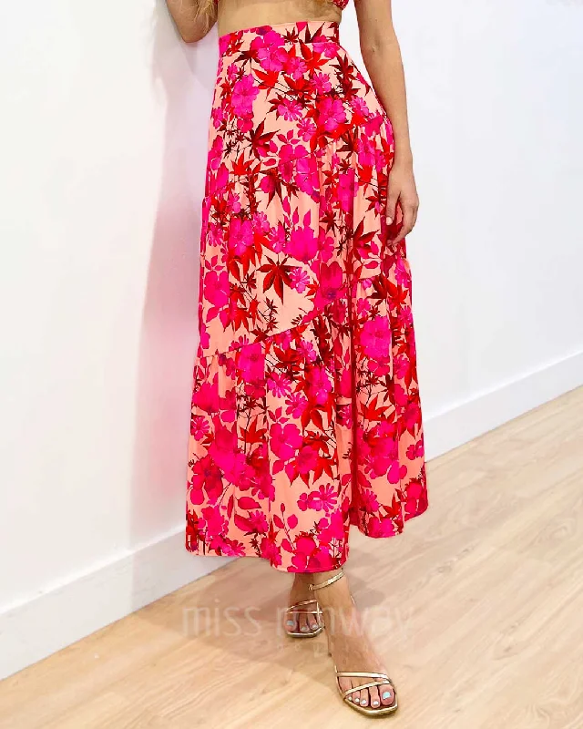 Heloise Maxi Skirt - Pink Floral modal blend skirt