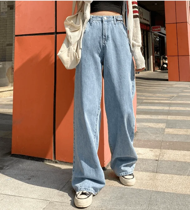 High Waisted Straight Leg Denim Jeans Casual Loose Fit Jeans