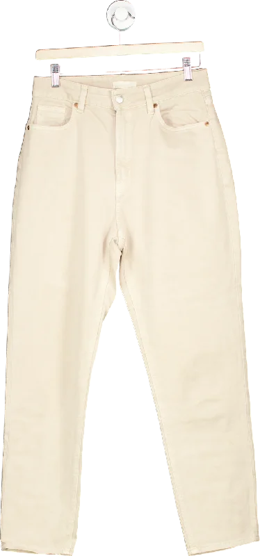 H&M Beige High-Rise Straight Jeans UK 14 Stylish High-Rise Mom Jeans