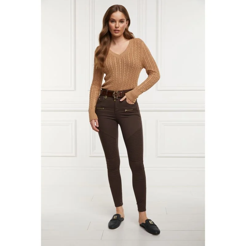 Holland Cooper Biker Ladies Jeans - Chocolate Comfortable Drawstring Waist Jeans