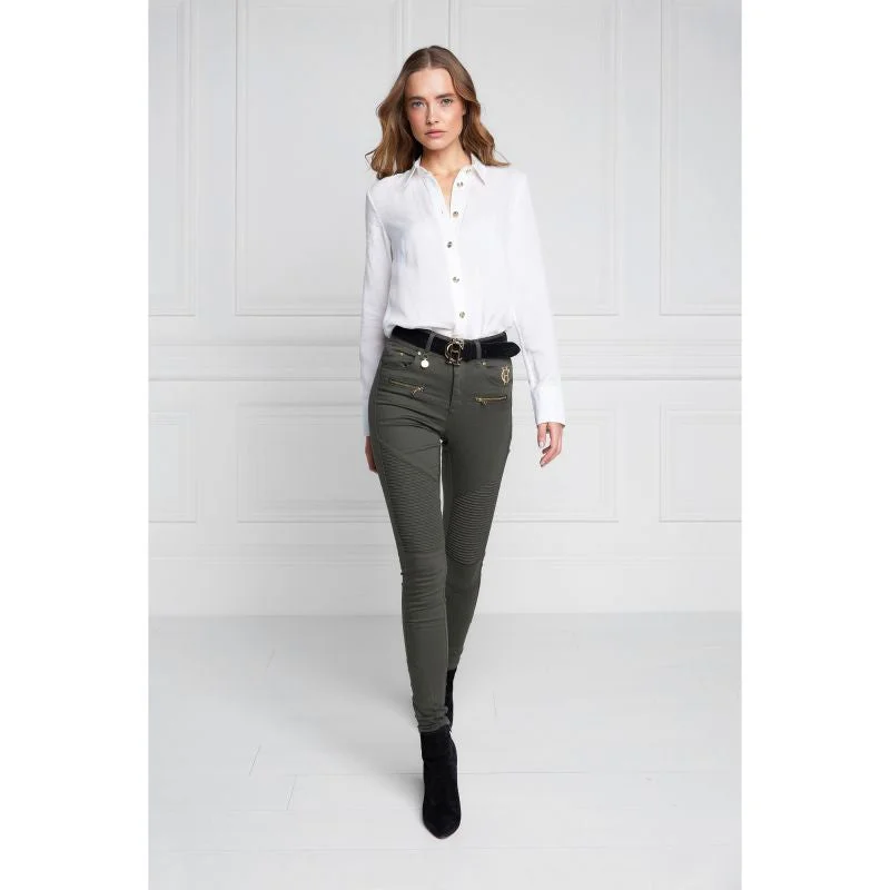 Holland Cooper Biker Ladies Jeans - Hunter Green Fashionable Raw Edge Jeans