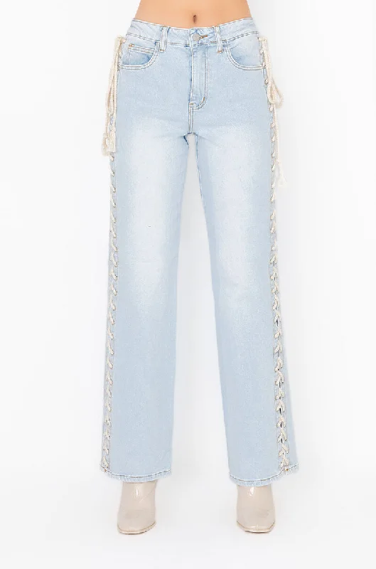 HOT-GIRL SHIT LACE UP RELAXED JEANS Stylish Plus Size Denim Jeans