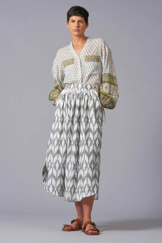 Ikat Button Waisted Skirt silk skirt lustrous