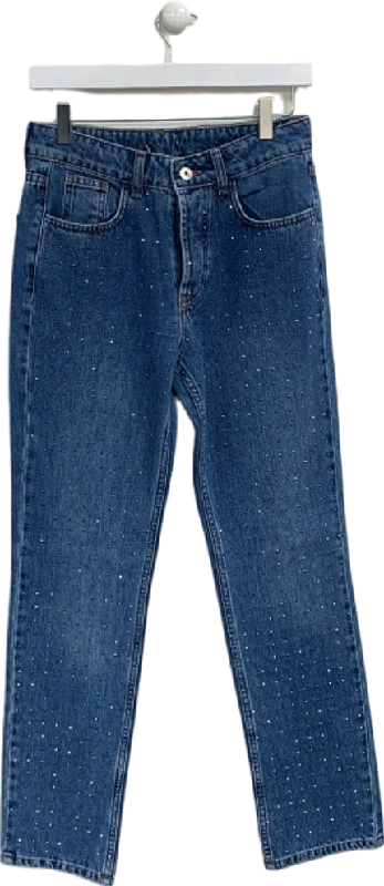 Karen Millen Blue Embellished Straight Leg Jeans UK 8 Comfortable Full-Length Denim Jeans Karen Millen Blue Embellished Straight Leg Jeans UK 8 Comfortable Full-Length Denim Jeans