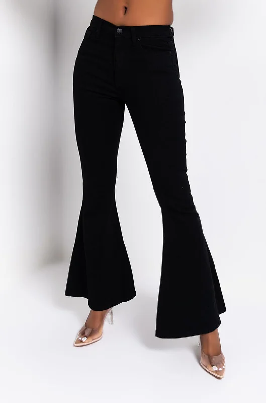 LACE ME UP FLARE JEANS BLACK Casual High-Waisted Bootcut Jeans