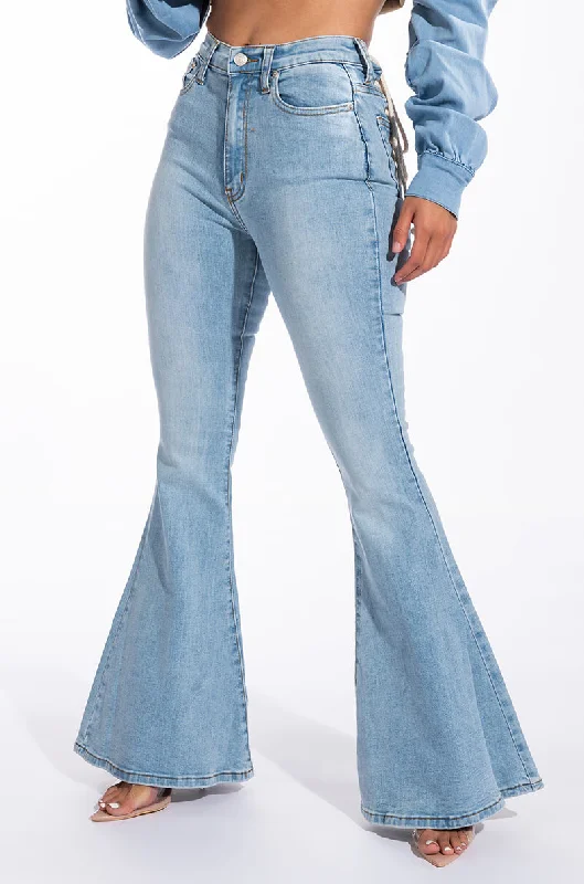 LACE ME UP FLARE JEANS LIGHT BLUE DENIM Stylish Slim Fit Denim