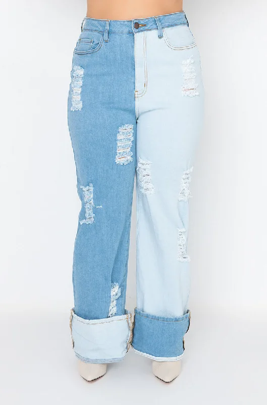 LEBLON HIGH RISE RELAXED JEANS Chic Rip-Detail High-Waist Jeans