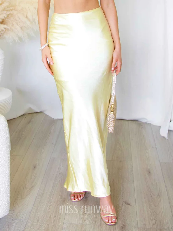 Lexi Satin Maxi Skirt - Light Yellow leather skirt sleek