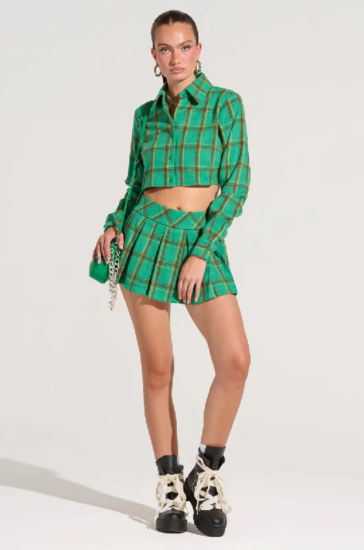 LUCKY GIRL PLEATED MINI SKIRT leather skirt bold