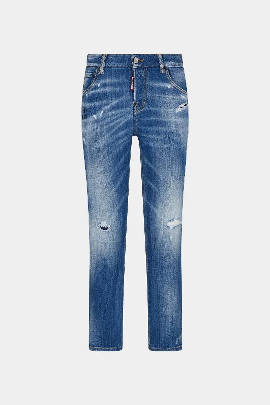 MEDIUM DUSTY WASH COOL GIRL JEANS Trendy Pleated Waist Jeans