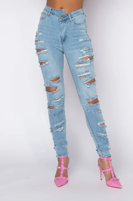 OPPOSITE DIRECTION HIGH WAISTED DISTRESSED SKINNY JEANS Trendy Low-Rise Slim Jeans