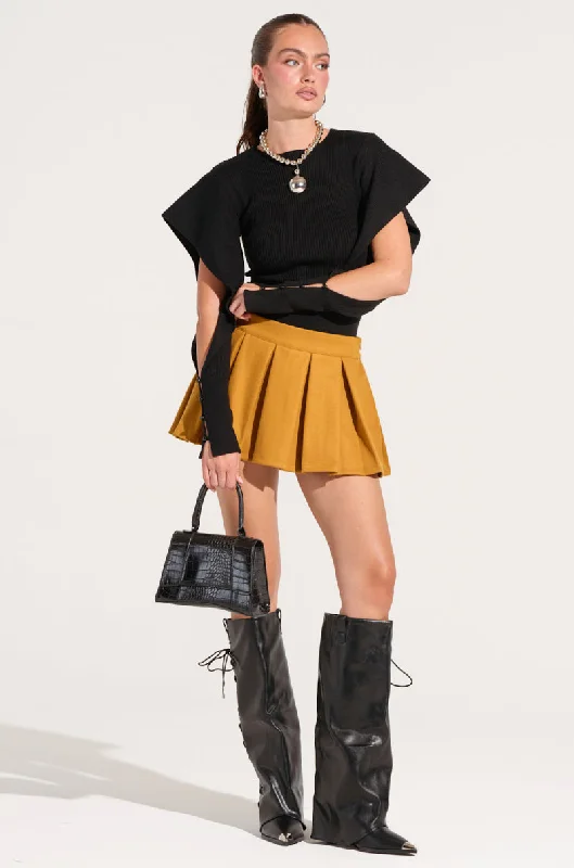 OUT OF OUR HEAD WOOL MINI SKIRT IN MUSTARD lace skirt intricate